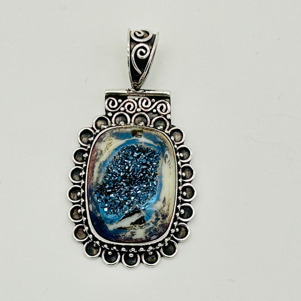 Large Druzy Pendant; 925 Sterling Silver